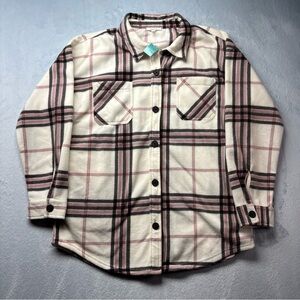 Maurices Wilder Fleece Shacket Shirt Jacket Size L Pink White Black Plaid